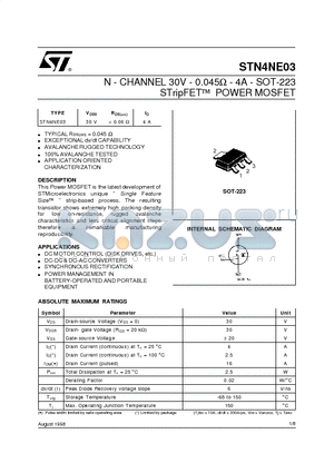 STN4NE03 datasheet - N - CHANNEL 30V - 0.045ohm - 4A - SOT-223  STripFET  POWER MOSFET