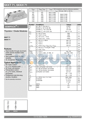 SKKT71 datasheet - Thyristor / Diode Modules