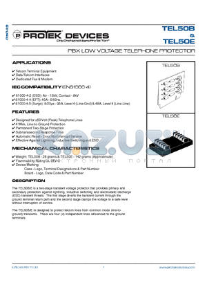 TEL50E datasheet - PBX LOW VOLTAGE TELEPHONE PROTECTOR