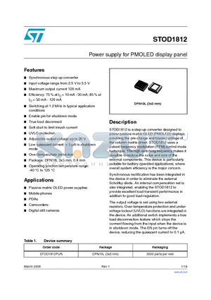 STOD1812PUR datasheet - Power supply for PMOLED display panel
