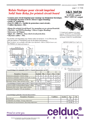 SKL20520 datasheet - Solid State Relay for printed circuit board
