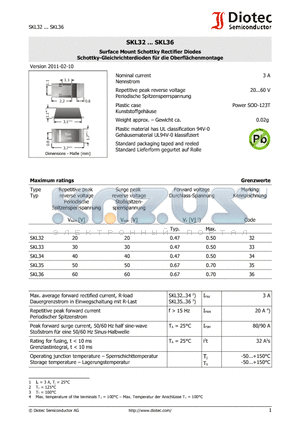 SKL33 datasheet - Surface Mount Schottky Rectifier Diodes