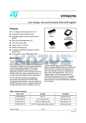 STP08CP05B1R datasheet - Low voltage, low current power 8-bit shift register