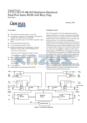 UT7C139C45WCC datasheet - 4Kx8/9 Radiation-Hardened Dual-Port Static RAM with Busy Flag