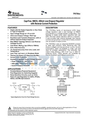 TPS73601DBVRG4 datasheet - Cap-Free, NMOS, 400mA Low-Dropout Regulator with Reverse Current Protection