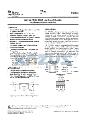 TPS73601DBVTG4 datasheet - Cap-Free, NMOS, 400mA Low-Dropout Regulator with Reverse Current Protection