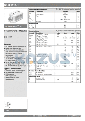 SKM111AR datasheet - Power MOSFET Modules