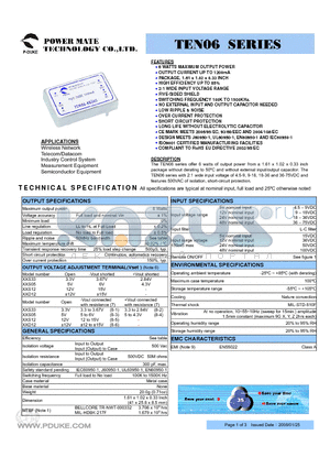 TEN06-05S12 datasheet - 6 WATTS MAXIMUM OUTPUT POWER