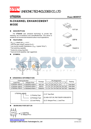 UT8205AL-AG6-R datasheet - N-CHANNEL ENHANCEMENT MODE