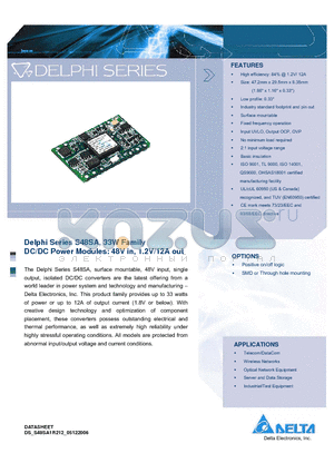 S48SA12003PRFB datasheet - Delphi Series S48SA, 33W Family DC/DC Power Modules: 48V in, 1.2V/12A out