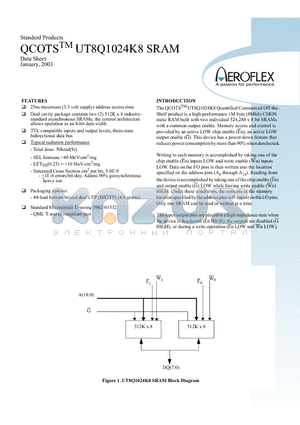 UT8Q1024K8-UWC datasheet - high-performance 1M byte (8Mbit) CMOS static RAM