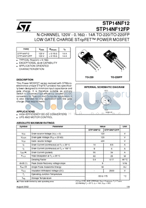 STP14NF12FP datasheet - N-CHANNEL 120V - 0.16ohm - 14A TO-220/TO-220FP LOW GATE CHARGE STripFET POWER MOSFET