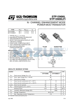 STP15N06L datasheet - N - CHANNEL ENHANCEMENT MODE POWER MOS TRANSISTOR