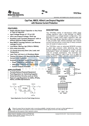 TPS73615DRBTG4 datasheet - Cap-Free, NMOS, 400mA Low-Dropout Regulator with Reverse Current Protection