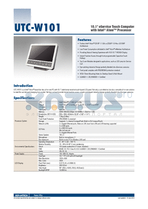 UTC-W101E-G1E datasheet - 10.1 eService Touch Computer with Intel^ Atom Processor