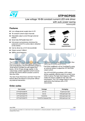 STP16CPS05MTR datasheet - Low voltage 16-Bit constant current LED sink driver with auto power saving