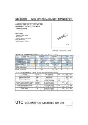 UTC2SC1815 datasheet - AUDIO FREQUENCY AMPLIFIER HIGH FREQUENCY OSC NPN TRANSISTOR