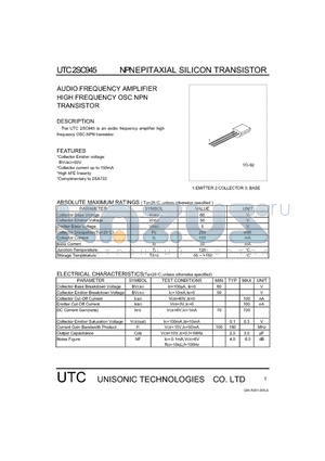 UTC2SC945 datasheet - NPN EPITAXIAL SILICON TRANSISTOR(AUDIO FREQUENCY AMPLIFIER)