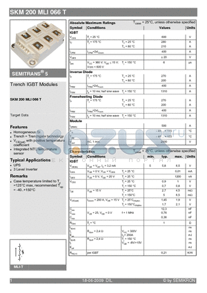 SKM200MLI066T datasheet - Trench IGBT Modules