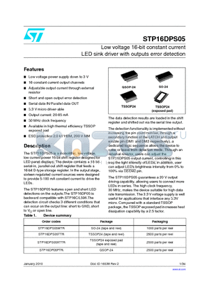 STP16DPS05XTTR datasheet - Low voltage 16-bit constant current LED Sink driver with outputs error detection