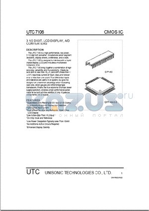 UTC7106 datasheet - 3/12 DIGIT,LCD DISPLAY A/D CONVERTERS