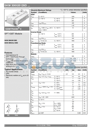 SKM300GAL128D datasheet - SPT IGBT Module