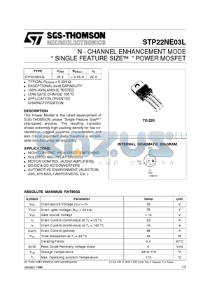 STP22NE03L datasheet - N - CHANNEL ENHANCEMENT MODE SINGLE FEATURE SIZE  POWER MOSFET