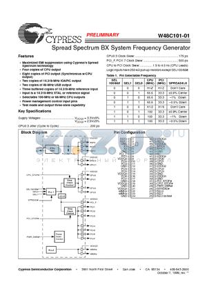 W48C101-01 datasheet - Spread Spectrum BX System Frequency Generator