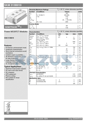 SKM313B010 datasheet - Power MOSFET Modules