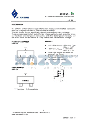 STP2301_V1 datasheet - P Channel Enhancement Mode MOSFET