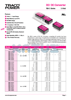 TEN3-2413 datasheet - DC/DC Converter