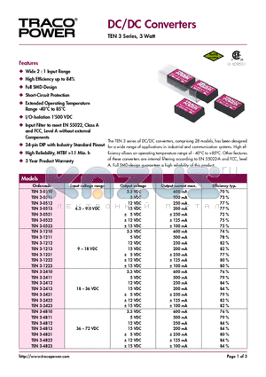 TEN3-2413 datasheet - DC/DC Converters