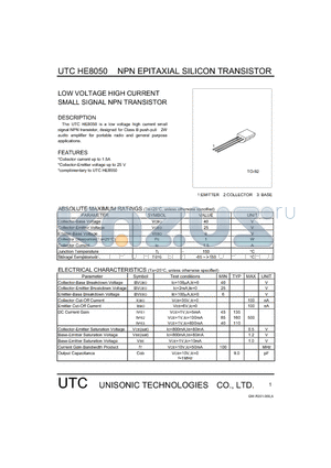 UTCHE8050 datasheet - NPN EPITAXIAL SILICON TRANSISTOR