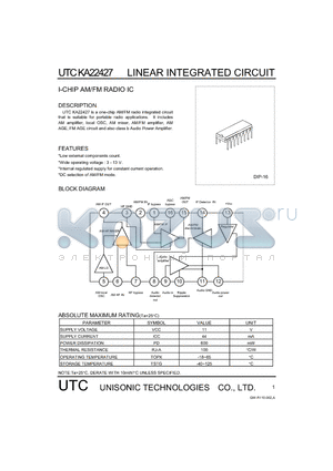 UTCKA22427 datasheet - LINEAR INTEGRATED CIRCUIT