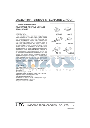 UTCLD1117 datasheet - LOW DROP FIXED AND ADJUSTABLE POSITIVE VOLTAGE REGULATORS