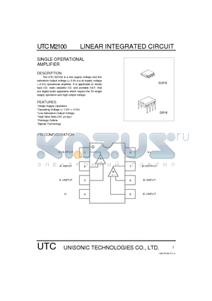 UTCM2100 datasheet - SINGLE OPERATIONAL AMPLIFIER