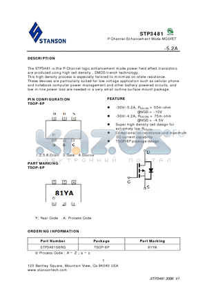 STP3481S6RG datasheet - P Channel Enhancement Mode MOSFET