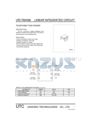 UTCTA31002 datasheet - TELEPHONE TONE RINGER