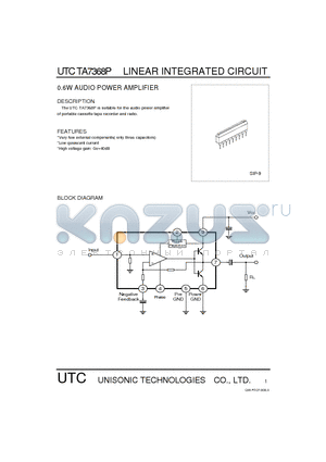 UTCTA7368P datasheet - 0.6W AUDIO POWER AMPLIFIER