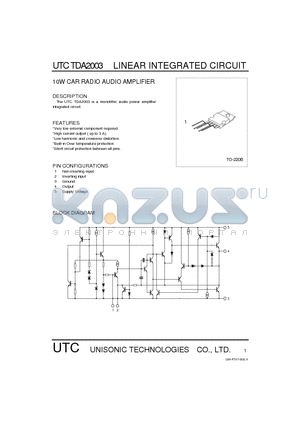 UTCTDA2003 datasheet - 10W CAR RADIO AUDIO AMPLIFIER