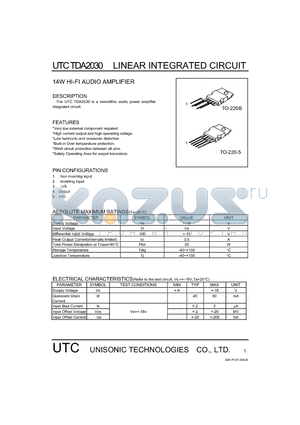 UTCTDA2030 datasheet - 14W HI-FI AUDIO AMPLIFIER