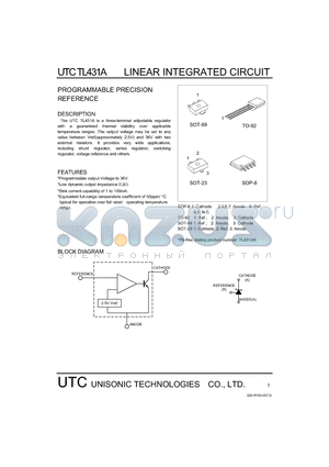 UTCTL431A datasheet - LINEAR INTEGRATED CIRCUIT PROGRAMMABLE PRECISION REFERENCE