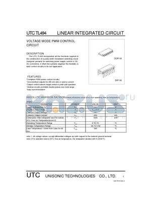 UTCTL494 datasheet - VOLTAGE MODE PWM CONTROL CIRCUIT
