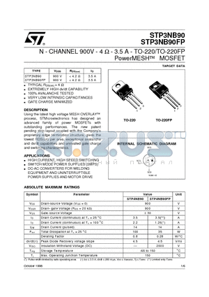 STP3NB90FP datasheet - N - CHANNEL 900V - 4 ohm - 3.5 A - TO-220/TO-220FP PowerMESH  MOSFET