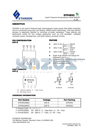 STP4953S8TG datasheet - Dual P Channel Enhancement Mode MOSFET