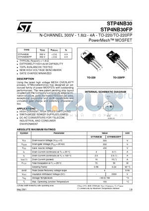 STP4NB30 datasheet - N-CHANNEL 300V - 1.8ohm - 4A - TO-220/TO-220FP PowerMesh MOSFET