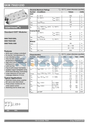 SKM75GDL123D datasheet - Standard IGBT Modules