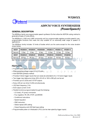 W528S30 datasheet - ADPCM VOICE SYNTHESIZER(PowerSpeech)