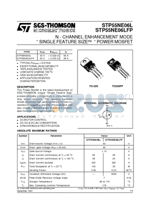 STP55NE06LFP datasheet - N - CHANNEL ENHANCEMENT MODE SINGLE FEATURE SIZE POWER MOSFET