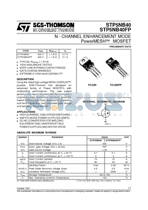 STP5NB40 datasheet - N - CHANNEL ENHANCEMENT MODE PowerMESH MOSFET